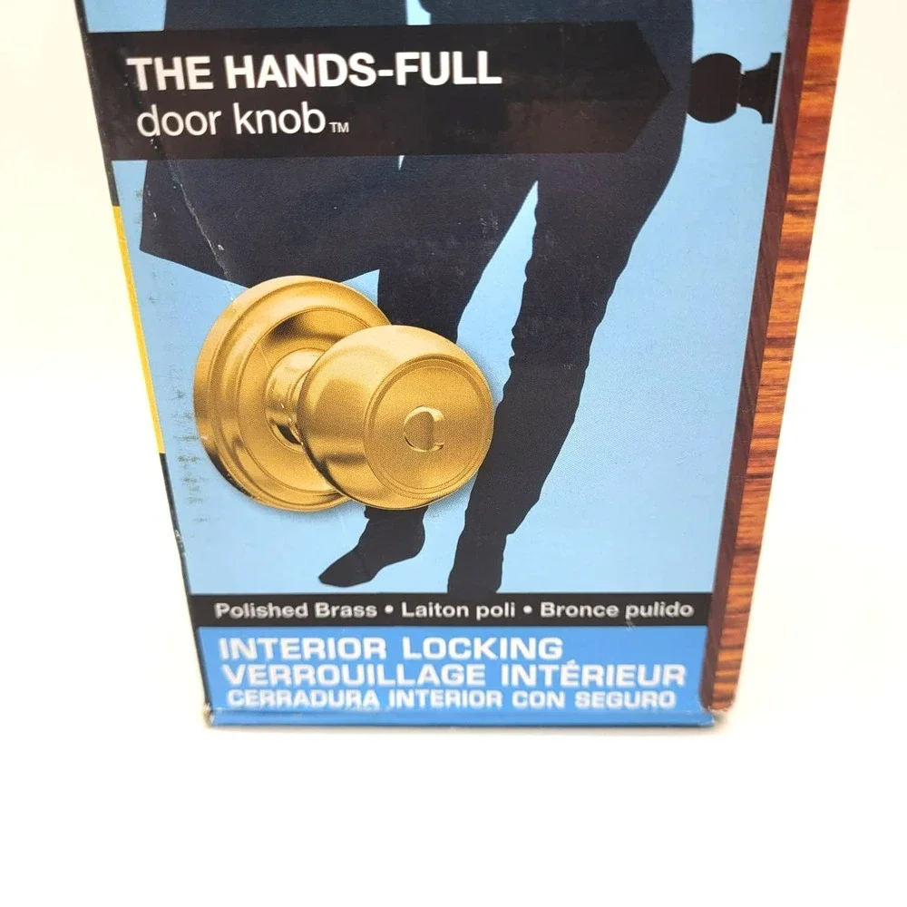 Brinks Stafford‎ Style Polished Brass Interior Locking Push Pull Rotate Knob